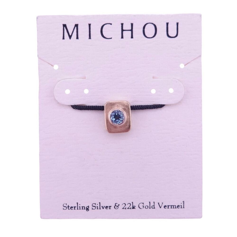 MICHOU Blue Topaz Rectangular Silver Gold Vermeil Pendant 3/8" NEW